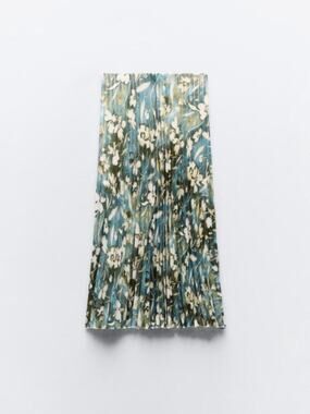 Zara Coated Printed Pleated Skirt  Golden - Ref 2588/906 XS